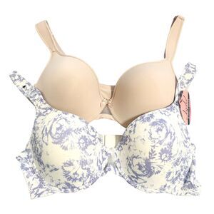 Jezebel 2pk Bras Sz 38D Purple Floral/Solid Beige Lightly Padded